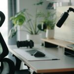 Nowoczesne domowe biuro z ergonomicznym fotelem, biurkiem i roślinami